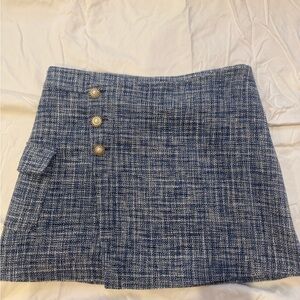 Maeve Blue Tweed Mini Skirt with Button Accents